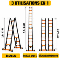 Les 3 utilisations de la Duo 660 XL : escabeau, échelle droite et 2 échelles indépendantes