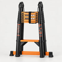 Échelle télescopique multifonction CIMMAX Duo 660 XL noire et orange, repliée, vue de face